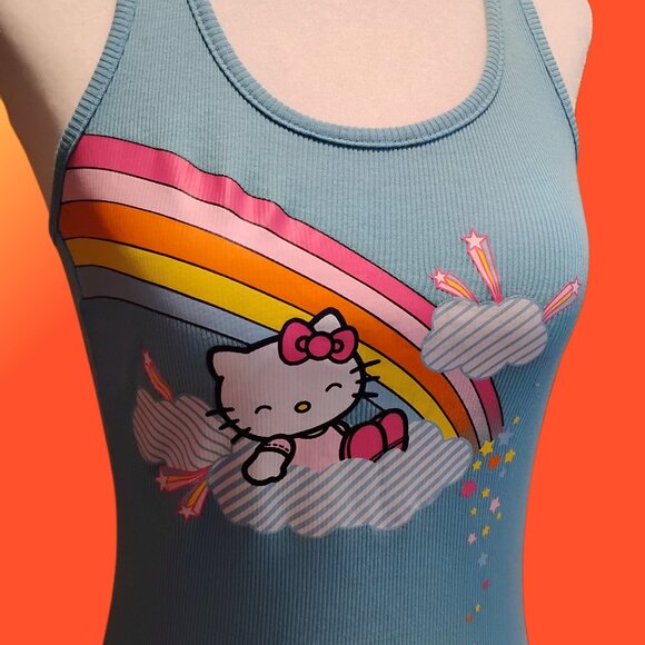 HELLO KITTY 100% COTTON LIGHT BLUE TANK TOP SMALL USED - Picture 2 of 11
